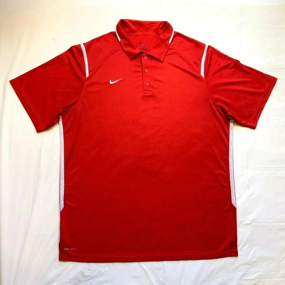 Nike Dri-Fit Polo Shirt Mens XL Golf‎ Short Sleeve Athletic Swoosh Active Red